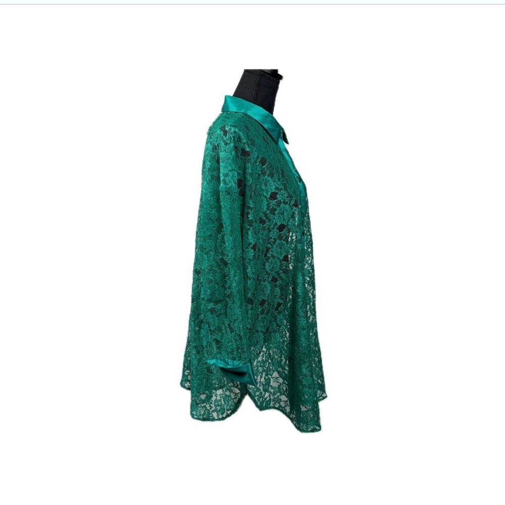 VICTORIA'S SECRET | Vtg GOLD Label Sheer Green Lace Sleep Shirt 80s 90s Sz M/L - Picture 10 of 16